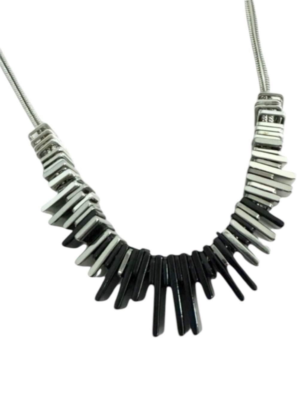 NEW Vera Wang Ombre Stick Necklace Double Chain Black Silver